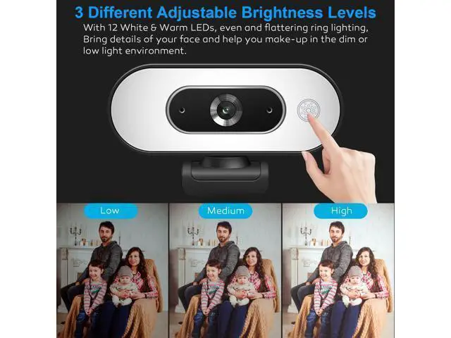 Alt view image 8 of 10 - 1080P Webcam with Ring Light - Laptop Ring Camera with Microphone 3-Level Brightness, Streaming Webcam with Tripod ,Plug and Play Stream Camera with Light for Laptop, PC, Mac, Zoom, Skype, Facetime