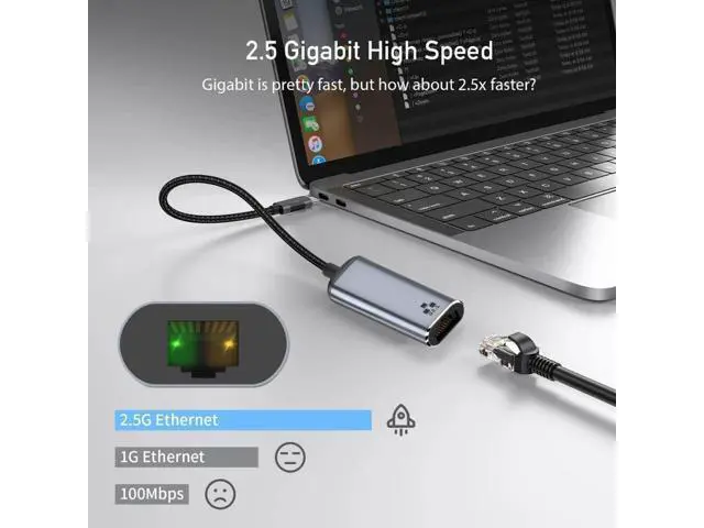 Alt view image 9 of 12 - CY USB C to 2.5Gbps Ethernet Adapter,USB 3.1 Type C to RJ45 2500Mbps GBE Gigabit Ethernet Network LAN Cable Adapter for Laptop