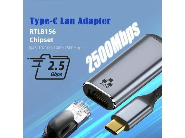 Alt view image 10 of 12 - CY USB C to 2.5Gbps Ethernet Adapter,USB 3.1 Type C to RJ45 2500Mbps GBE Gigabit Ethernet Network LAN Cable Adapter for Laptop