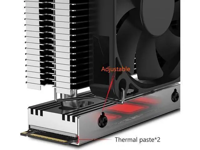 Alt view image 10 of 14 - M.2-THREE M2 2280 Solid State Hard Disk Heat Sink with 6010 Fan SSD Radiator PCI-E 4.0/5.0 Aluminum Heatsink Cooling Thermal Pad