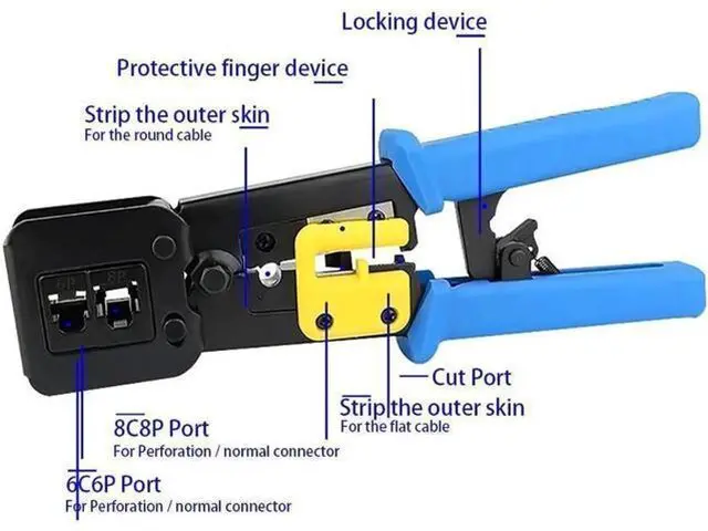 Alt view image 13 of 14 - Aomoproing RJ45 Crimp Tool Pass Through Cat5 Cat5e Cat6 Crimping Tool for RJ45/RJ12 Regular and End-Pass-Through connectors