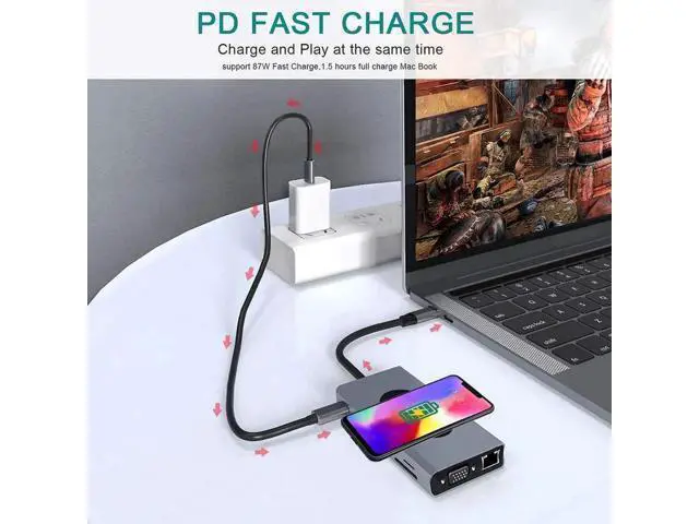 Alt view image 9 of 14 - USB C Hub Multiport Adapter, 13 in 1 Type C Docking Station with Ethernet/Wireless Charge/4K HDMI Output/USB 3.0 Ports/60W PD/SD TF Card Reader for MacBook Pro