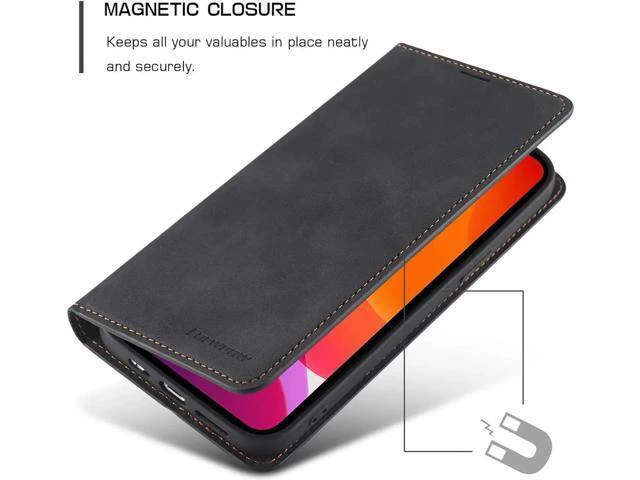 Alt view image 14 of 14 - Case for iPhone 12 Pro Max Premium PU Leather Cover TPU Bumper with Card Holder Kickstand Hidden Magnetic Adsorption Shockproof Flip Wallet Case for iPhone 12 Pro Max 6.7 inch