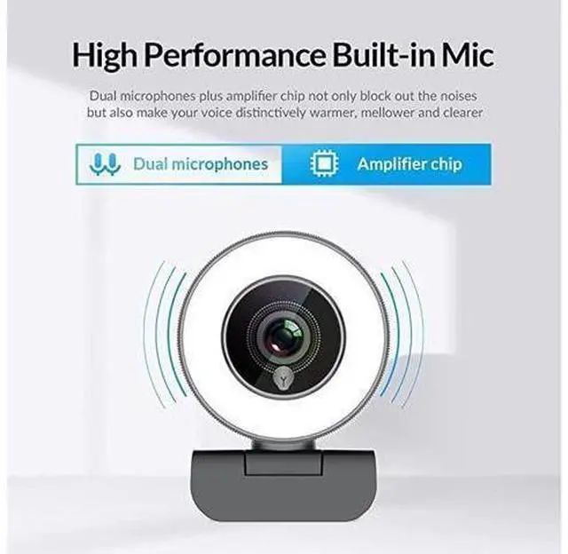 Alt view image 10 of 12 - Streaming 1080P HD Webcam Built in Adjustable Ring Light and Mic. Advanced autofocus AF Web Camera for Google Meet Gamer Facebook YouTube Streamer