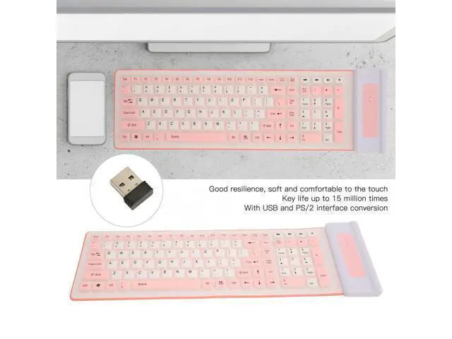 Alt view image 8 of 10 - Wireless Silicone Keyboard, Foldable Silicone Keyboard Soft Waterproof Rollup Keyboard for PC Laptop Notebook, 103 Keys, Mute Typing, Lightweight ()