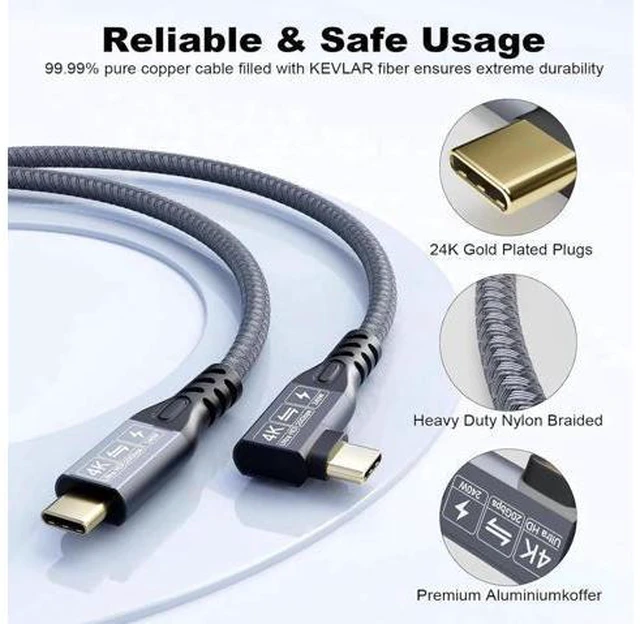 Alt view image 10 of 14 - Aomoproing 2 x USB C 3.2 Gen2 20Gbps, Type C 4K@60Hz UHD Video 5A/240W PD3.1 Fast Charge Cord with E-Marker Compatible with Thunderbolt 3/4 for MacBook Pro (USB3.2 20G 240W 1M 2PCS)