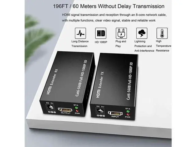 Alt view image 11 of 14 - AOMOPROING HDMI Extender 196ft/60m Over LAN Single CAT5e/CAT6A/CAT7,HDMI to RJ45 Network Adapter,RJ45 to HDMI Uncompressed 1080P@60Hz,Direct 1 to 1 Extender,Network LAN,Network Extension