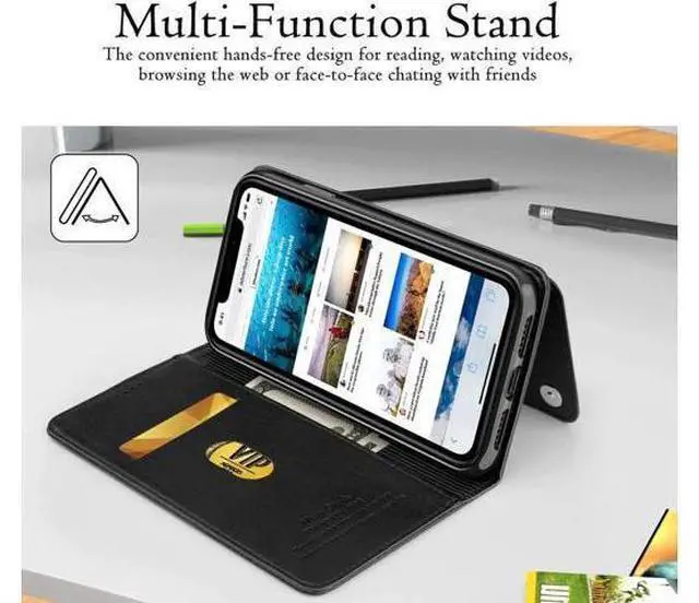Alt view image 9 of 14 - iPhone XR Wallet Case Premium Leather iPhone XR Cases Folio Flip Case with Kickstand Card Holder Slots Screen Protector Shockproof Protective Cover for Apple iPhone XR 6.1 inch