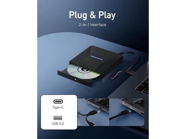 Alt view image 11 of 14 - External Blu-ray Drives for Laptop, External Blueray/dvd Drive for PC, USB 3.0 and Type-C Bluray Burner, CD DVD Blu Ray Disc Reader Writer Compatible with Windows XP/7/8/10, Laptop, Desktop, MacOS