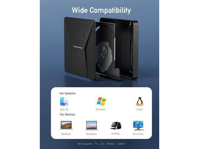 Alt view image 14 of 14 - External Blu-ray Drives for Laptop, External Blueray/dvd Drive for PC, USB 3.0 and Type-C Bluray Burner, CD DVD Blu Ray Disc Reader Writer Compatible with Windows XP/7/8/10, Laptop, Desktop, MacOS