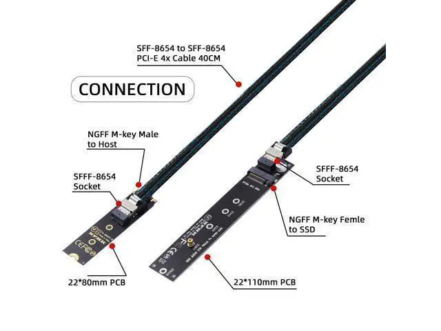 Alt view image 11 of 14 - M.2 NVME NGFF M-Key SSD Male to Female Extension Cable 40cm with SFF-8654 Connector Adapter for Mainboard SSD 2280/22110
