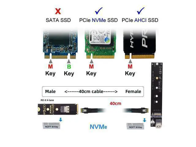 Alt view image 10 of 14 - M.2 NVME NGFF M-Key SSD Male to Female Extension Cable 40cm with SFF-8654 Connector Adapter for Mainboard SSD 2280/22110