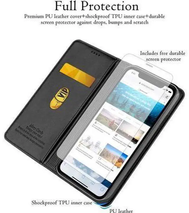 Alt view image 10 of 14 - iPhone XR Wallet Case Premium Leather iPhone XR Cases Folio Flip Case with Kickstand Card Holder Slots Screen Protector Shockproof Protective Cover for Apple iPhone XR 6.1 inch