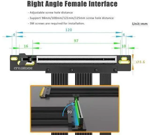 Alt view image 8 of 14 - Aomoproing 150mm PCIe 5.0 Riser Cable for RTX5090 RTX4090 RX9070 RX7900, Compatible with PCIe 5.0/4.0 GPUs, 90 Degree Right Angle for Vertical GPU Mount