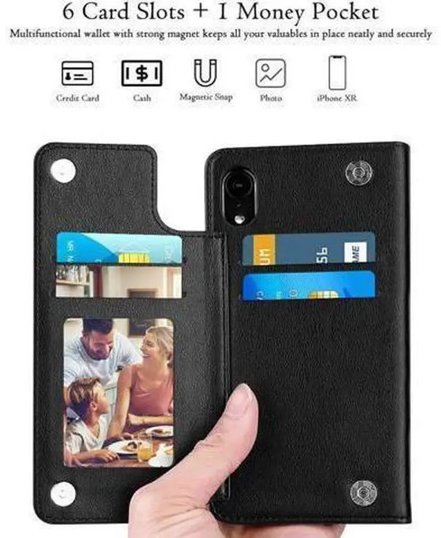 Alt view image 14 of 14 - iPhone XR Wallet Case Premium Leather iPhone XR Cases Folio Flip Case with Kickstand Card Holder Slots Screen Protector Shockproof Protective Cover for Apple iPhone XR 6.1 inch