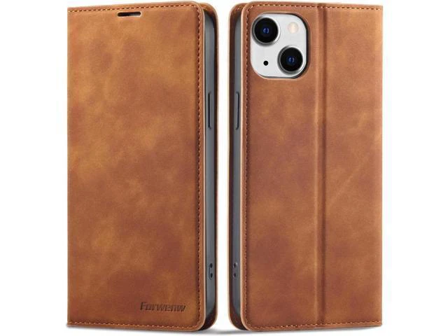 Alt view image 8 of 14 - Case for iPhone 14 Plus 6.7 inch Premium PU Leather Cover with Card Holder Kickstand Shockproof Flip Wallet Cover Brown