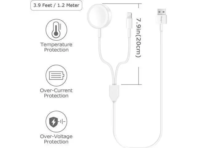Alt view image 14 of 14 - Apple Watch Charger, 2 in 1 iphone Charger With 3.3ft/1.0m Portable Charging Cable Compatible With for Apple Watch Series 4/3/2/1, iPhoneXR/XS/XS Max/X/8/8Plus/7/7Plus/6/6Plus/iPad4/iPad Air/iPad mini