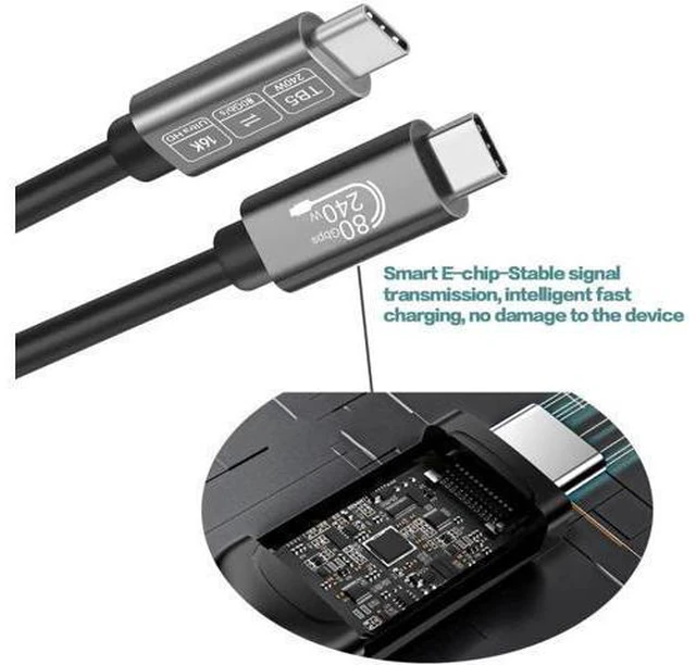 Alt view image 10 of 12 - AOMOPROING USB4 for Thunderbolt 5 Cable 3.3ft (1m) 80Gbps, 240W PD Fast Charging, 16K/8K Video, Compatible with MacBook Pro/Air, iPad Pro, Dell XPS, Surface Laptop, Galaxy Book