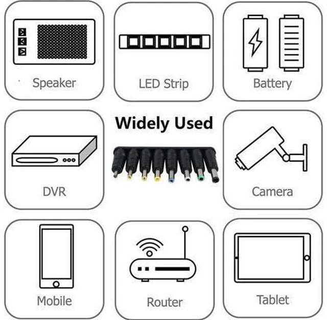 Alt view image 11 of 14 - Laptop DC Power Adapter 8-in-1 Universal DC Plug 5.5mm x 2.1mm Female to Male Adapter Connector with DC 5.5 x2.1mm Black Tuning Fork Cable 22cm/8.67 inch