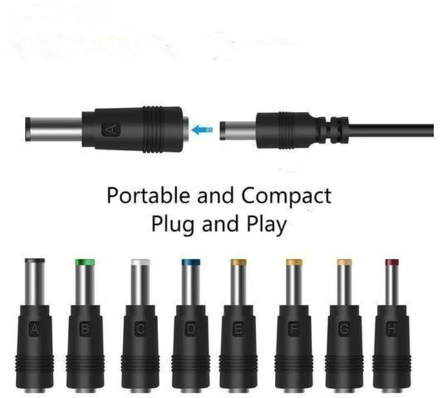 Alt view image 12 of 14 - Laptop DC Power Adapter 8-in-1 Universal DC Plug 5.5mm x 2.1mm Female to Male Adapter Connector with DC 5.5 x2.1mm Black Tuning Fork Cable 22cm/8.67 inch