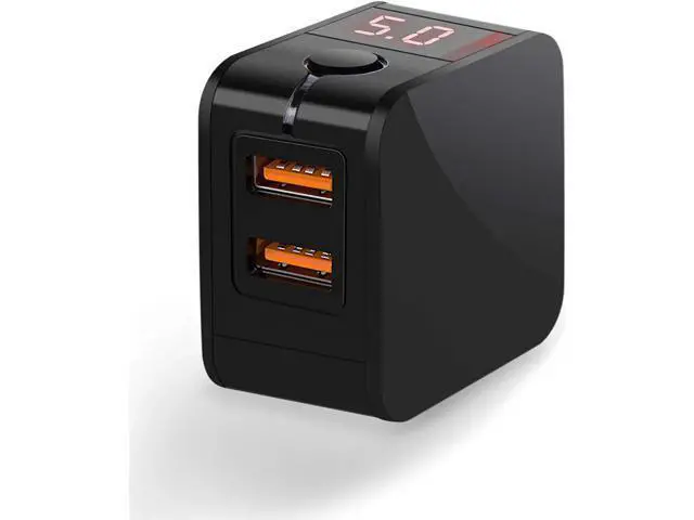 Alt view image 8 of 14 - Wall Charger Digital Travel Charger 2.4A Dual USB Port Charge Power Adapter with LED Display,IC Smart Explosion Protection and Foldable Plug,for iPhone,Android,Power Bank and More (Black)