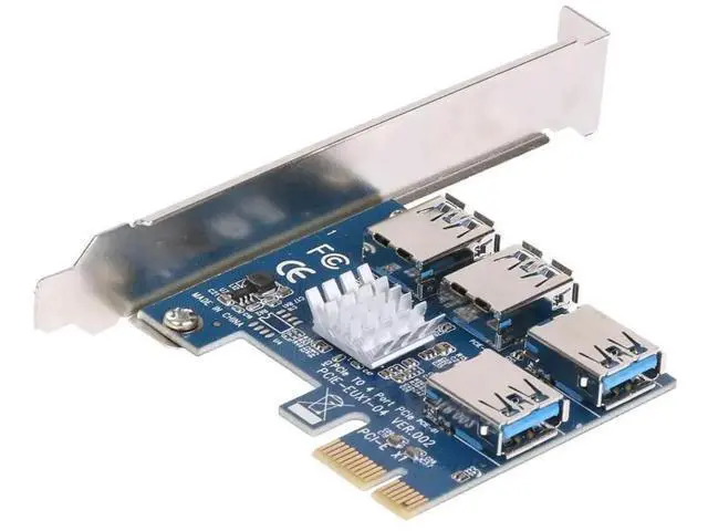 Alt view image 8 of 14 - PCI-E 1X to 4 PCIe X16 Riser Card, 1-to-4 Multiplier Adapter with USB3.0 Cable for Mining Rig