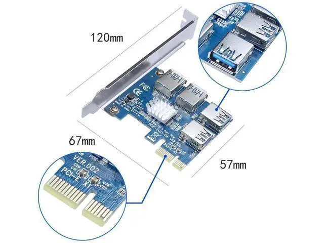Alt view image 9 of 14 - PCI-E 1X to 4 PCIe X16 Riser Card, 1-to-4 Multiplier Adapter with USB3.0 Cable for Mining Rig