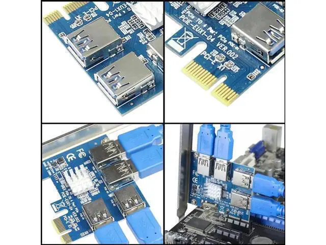 Alt view image 11 of 14 - PCI-E 1X to 4 PCIe X16 Riser Card, 1-to-4 Multiplier Adapter with USB3.0 Cable for Mining Rig