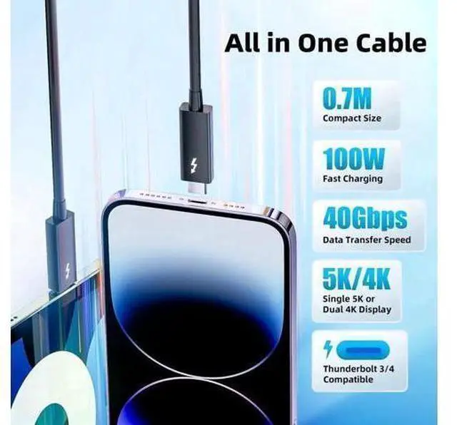 Alt view image 12 of 14 - 2.3ft/0.7m Thunderbolt 3 Cable, USB-C to USB-C, 40Gbps, 100W Charging, 5K/4K@60Hz Video for MacBook, Docking Station, Dell, iPad Air 4 & iPad Pro 2025