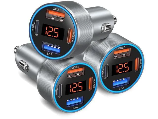 Alt view image 8 of 14 - USB C Car Charger with Voltage Display, 3 Pack 65W Super Fast Charging Car Phone Charger Dual USB-A & USBC Cargador Carro Cigarette Lighter Adapter Volt Meter for iPhone,Samsung,Tablet,Android