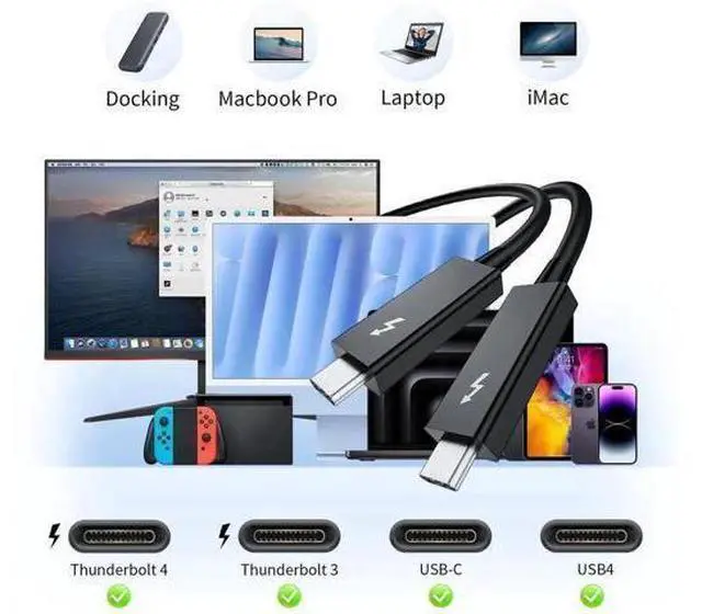 Alt view image 13 of 14 - 2.3ft/0.7m Thunderbolt 3 Cable, USB-C to USB-C, 40Gbps, 100W Charging, 5K/4K@60Hz Video for MacBook, Docking Station, Dell, iPad Air 4 & iPad Pro 2025