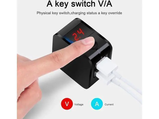 Alt view image 14 of 14 - Wall Charger Digital Travel Charger 2.4A Dual USB Port Charge Power Adapter with LED Display,IC Smart Explosion Protection and Foldable Plug,for iPhone,Android,Power Bank and More (Black)