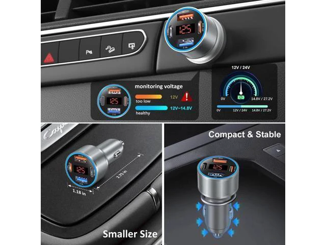 Alt view image 13 of 14 - USB C Car Charger with Voltage Display, 3 Pack 65W Super Fast Charging Car Phone Charger Dual USB-A & USBC Cargador Carro Cigarette Lighter Adapter Volt Meter for iPhone,Samsung,Tablet,Android