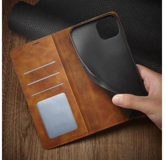 Alt view image 9 of 14 - Case for iPhone 14 Plus 6.7 inch Premium PU Leather Cover with Card Holder Kickstand Shockproof Flip Wallet Cover Brown