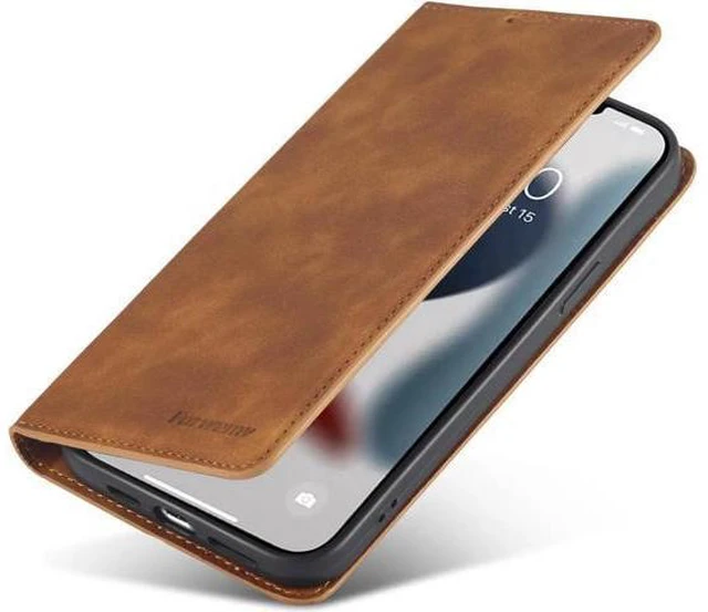 Alt view image 11 of 14 - Case for iPhone 14 Plus 6.7 inch Premium PU Leather Cover with Card Holder Kickstand Shockproof Flip Wallet Cover Brown