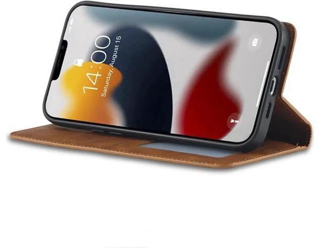 Alt view image 12 of 14 - Case for iPhone 14 Plus 6.7 inch Premium PU Leather Cover with Card Holder Kickstand Shockproof Flip Wallet Cover Brown