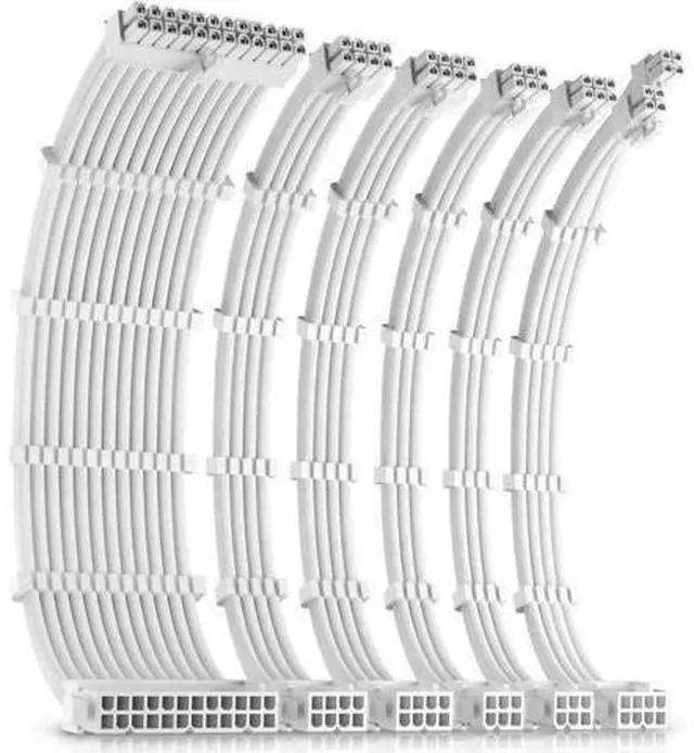 Alt view image 8 of 14 - PSU Cables, Sleeved Cable Extension Kit /24pin ATX /4+4pin EPS /8-pin PCI-E /6pin PCI-E PSU Extension Cable Kit 30cm Length with Combs, White ConnectorWhite
