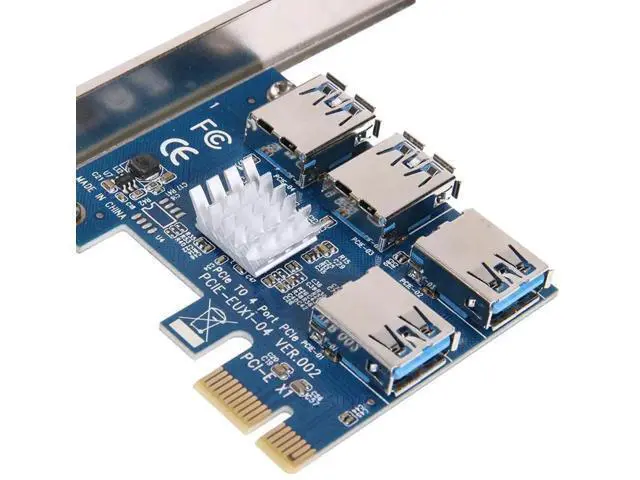 Alt view image 13 of 14 - PCI-E 1X to 4 PCIe X16 Riser Card, 1-to-4 Multiplier Adapter with USB3.0 Cable for Mining Rig