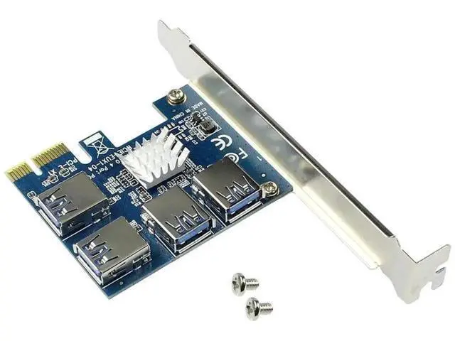 Alt view image 14 of 14 - PCI-E 1X to 4 PCIe X16 Riser Card, 1-to-4 Multiplier Adapter with USB3.0 Cable for Mining Rig