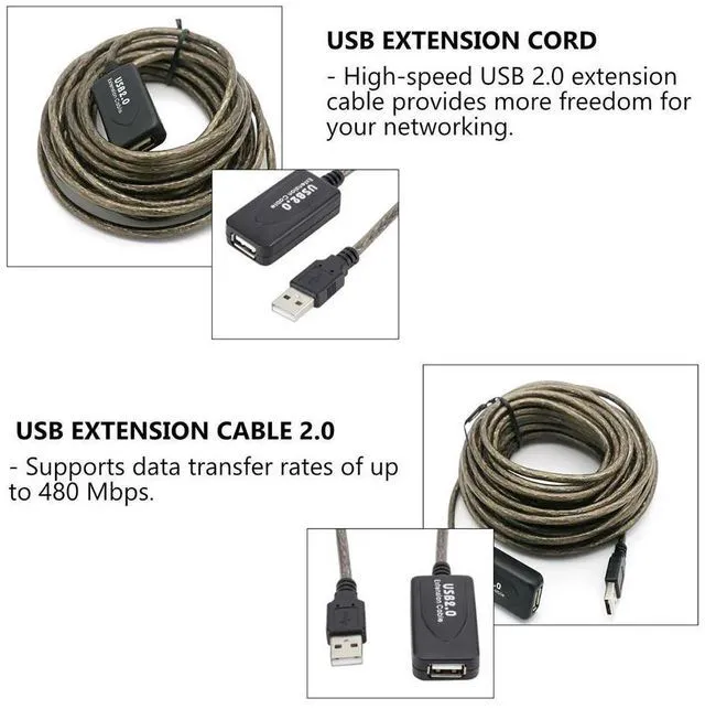 Alt view image 4 of 6 - USB 2.0 10 Meter Signal Boosting Extension Cable Supports 480Mbps Data Transfer USB Extension Cable for Laptop Desktop