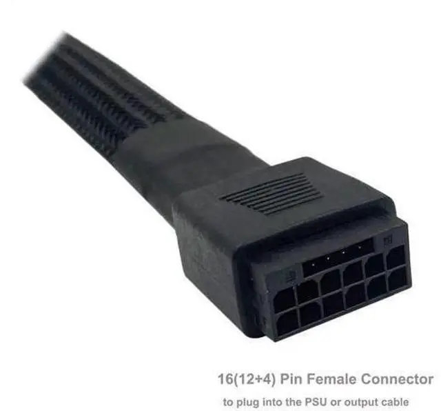Alt view image 7 of 10 - Aomoproing 12VHPWR Cable, 16 Pin GPU PCIe 5.0 Female to Male Extension 90 Degree Angle 16AWG 600W Sleeved Adapter for 12+4pin RTX 4090 4080 4070Ti 3090Ti Graphic Card 7.1-inch (Type A)
