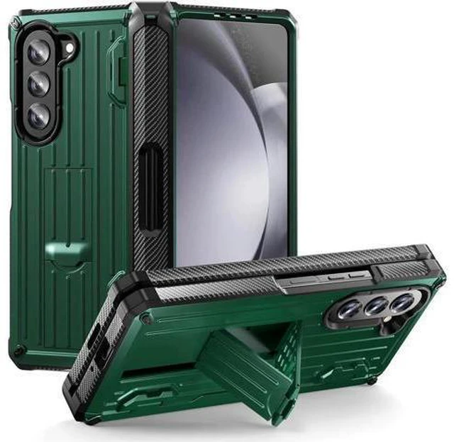 Alt view image 8 of 14 - Case for Samsung Galaxy Z Fold 5 5G 2023, Military-Grade Full-Body Shockproof Phone Cover Rugged Bumper Case with Built-in Screen Protector & Kickstand & S Pen Slot Dark Green