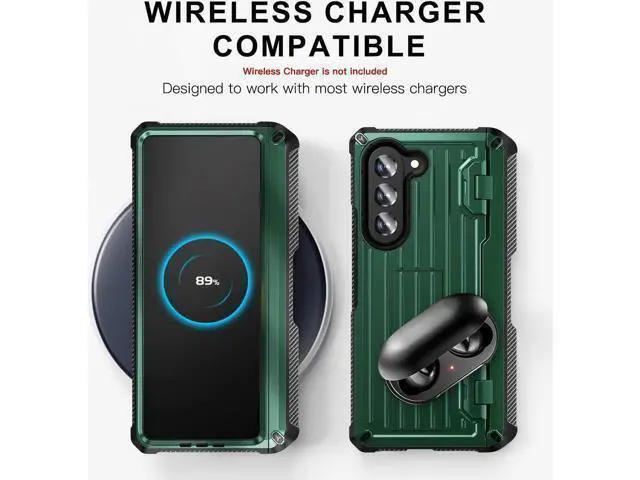 Alt view image 10 of 14 - Case for Samsung Galaxy Z Fold 5 5G 2023, Military-Grade Full-Body Shockproof Phone Cover Rugged Bumper Case with Built-in Screen Protector & Kickstand & S Pen Slot Dark Green