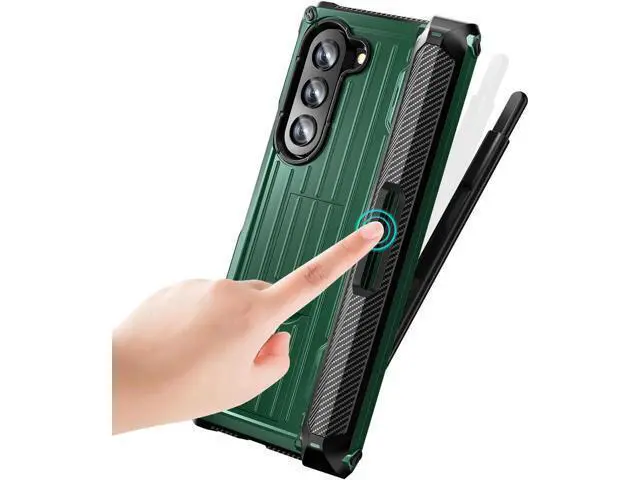 Alt view image 12 of 14 - Case for Samsung Galaxy Z Fold 5 5G 2023, Military-Grade Full-Body Shockproof Phone Cover Rugged Bumper Case with Built-in Screen Protector & Kickstand & S Pen Slot Dark Green