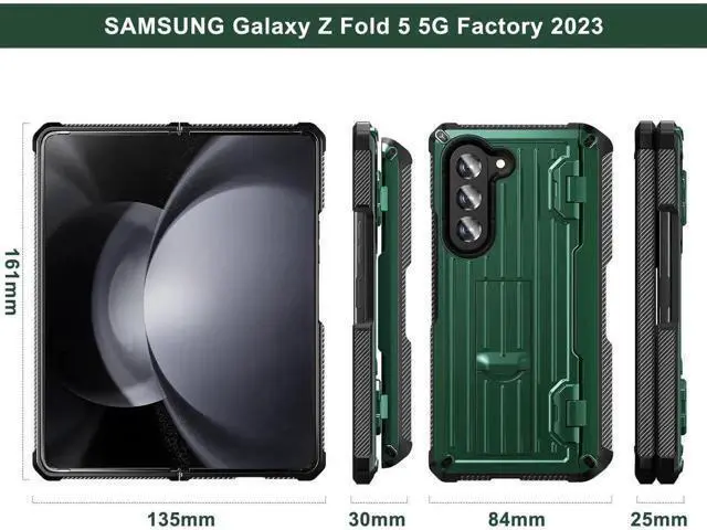 Alt view image 14 of 14 - Case for Samsung Galaxy Z Fold 5 5G 2023, Military-Grade Full-Body Shockproof Phone Cover Rugged Bumper Case with Built-in Screen Protector & Kickstand & S Pen Slot Dark Green
