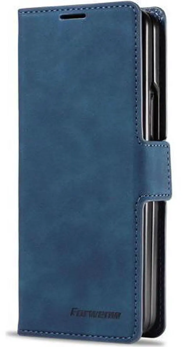 Alt view image 9 of 14 - For Samsung Galaxy Galaxy Z Fold 5 Case, Premium PU Leather Cover TPU Bumper with Card Holder Kickstand Hidden Magnetic Shockproof Flip Wallet Case for Galaxy Z Fold 5 5G 2023 Released Blue