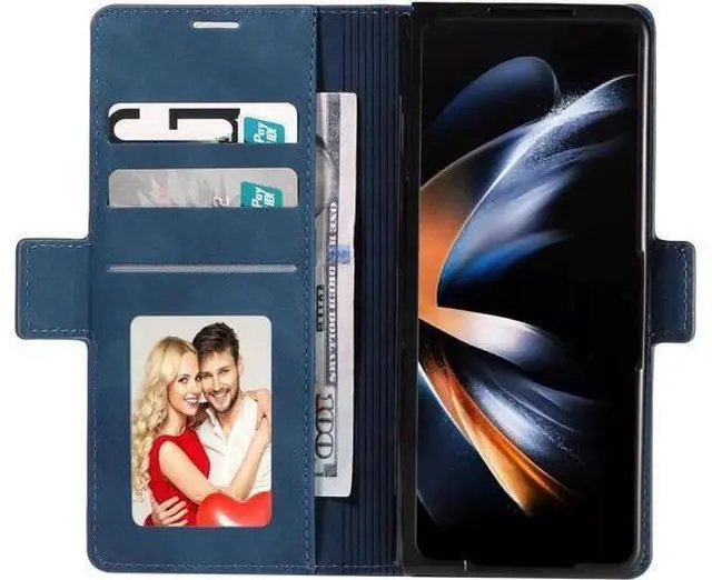 Alt view image 10 of 14 - For Samsung Galaxy Galaxy Z Fold 5 Case, Premium PU Leather Cover TPU Bumper with Card Holder Kickstand Hidden Magnetic Shockproof Flip Wallet Case for Galaxy Z Fold 5 5G 2023 Released Blue