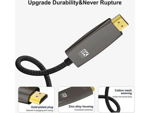 Alt view image 10 of 14 - USB C to HDMI 2.1 Cable 10FT, Thunderbolt 3/4 Compatible, (48Gpbs, 8K@30Hz, 4K@120Hz), for MacBook Pro, MacBook Air, iPad Pro, UHD TV, Projector and More