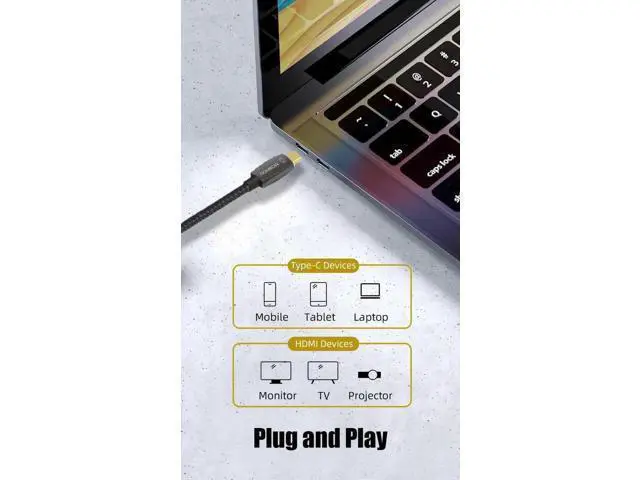 Alt view image 13 of 14 - USB C to HDMI 2.1 Cable 10FT, Thunderbolt 3/4 Compatible, (48Gpbs, 8K@30Hz, 4K@120Hz), for MacBook Pro, MacBook Air, iPad Pro, UHD TV, Projector and More