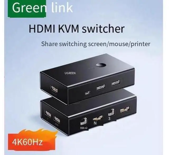 Alt view image 13 of 14 - UGreen kvm switcher hdmi two in one out four in one set of keyboard and mouse control two computers 2 dual hosts share a monitor with multiple usb shared synchronous allocation screen cutter